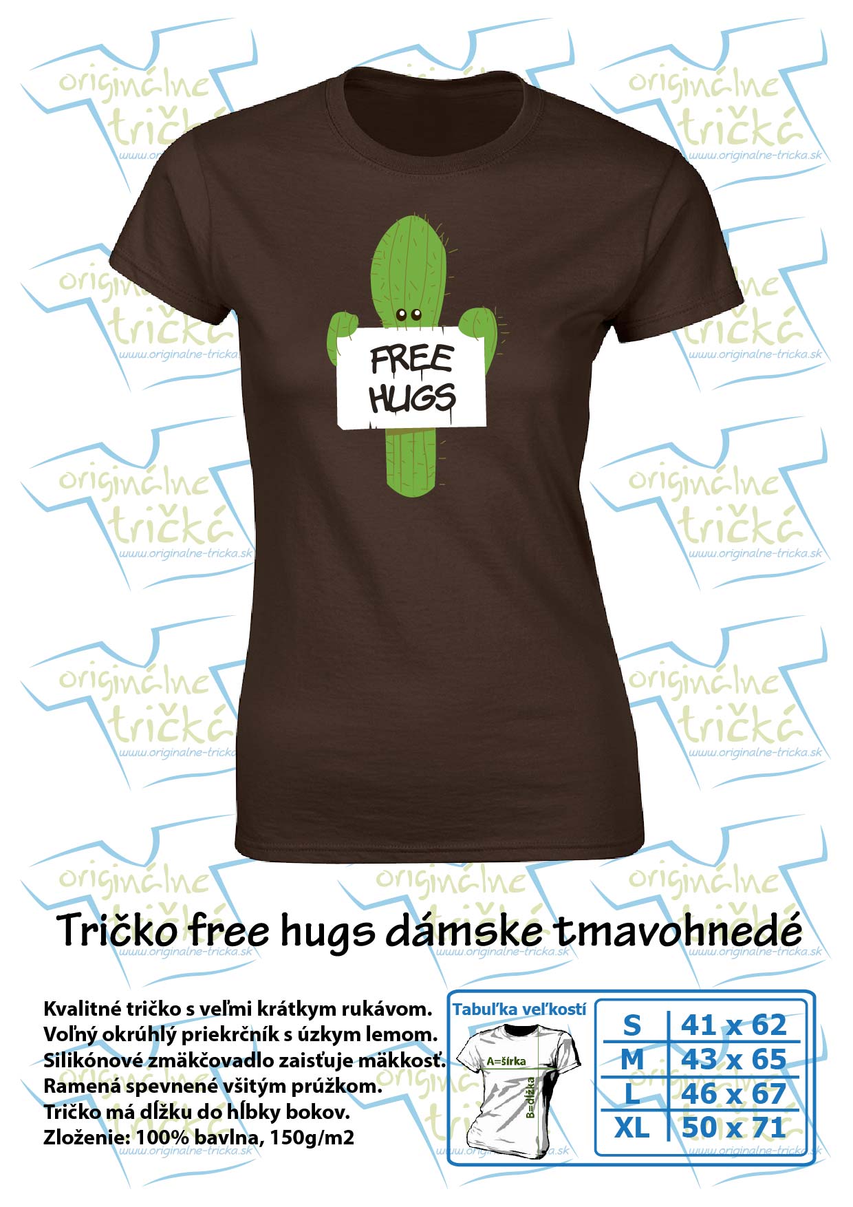 Tričko free hugs dámske tmavohnedé