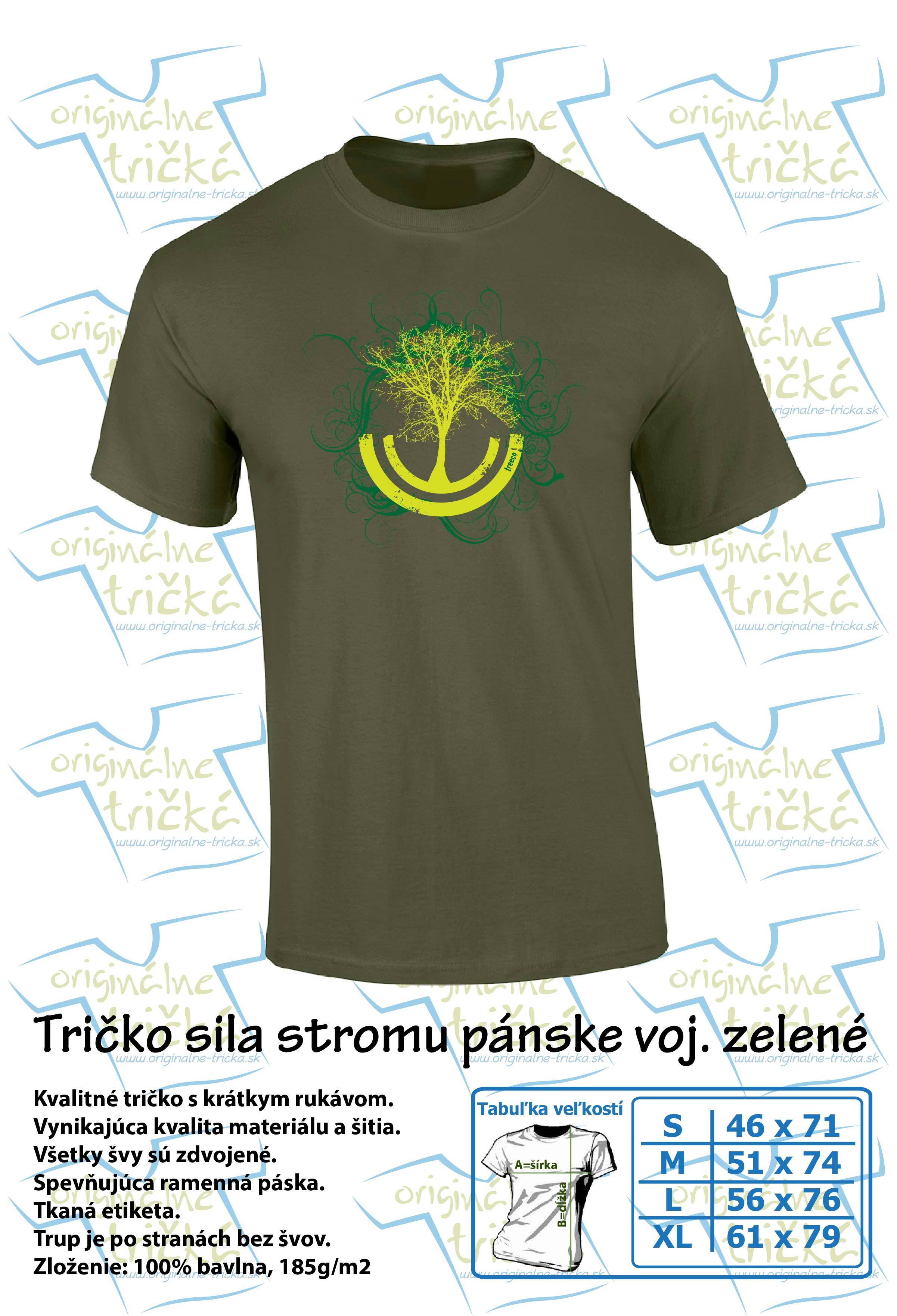 Tričko sila stromu pánske vojenské zelené
